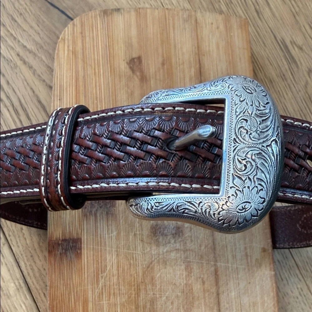 Brown Leather Belt with Silver Buckle